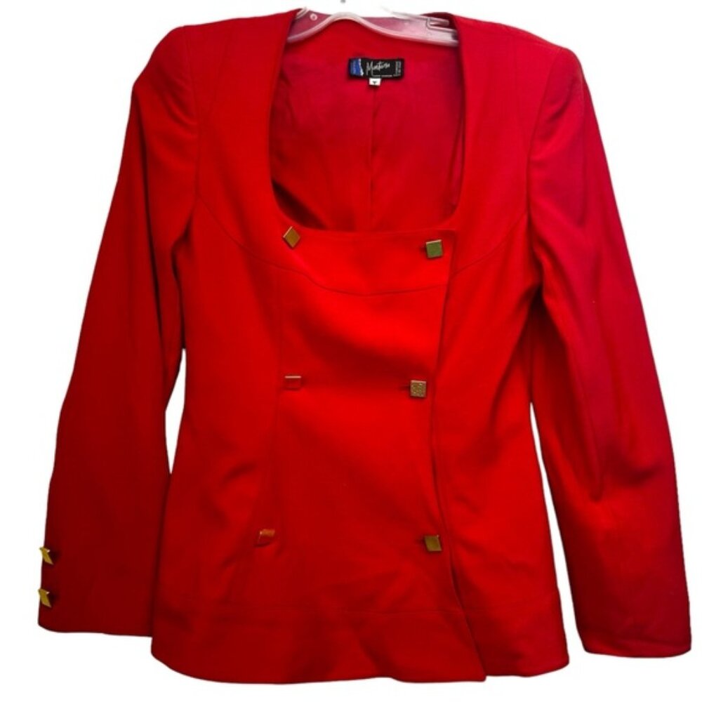 CLAUDE MONTANA Vintage 80s Tailored Blazer Jacket Futuristic Top Rare Red Wool 8